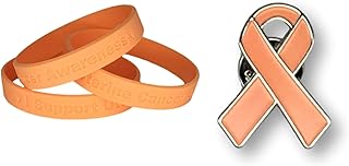 One I Support Uterine Cancer Awareness Bracelet + One Peach Enamel Pin - 100% Medical Grade Silicone - Latex and Toxin Free - Show Your Support For Uterine Cancer Awareness