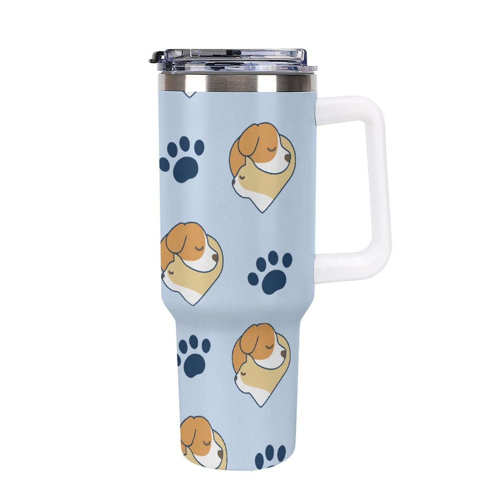 Cute Sleeping Dog Print Insulated Tumbler with Handle, Lid and Staw Leak‑Proof Vacuum 40o…