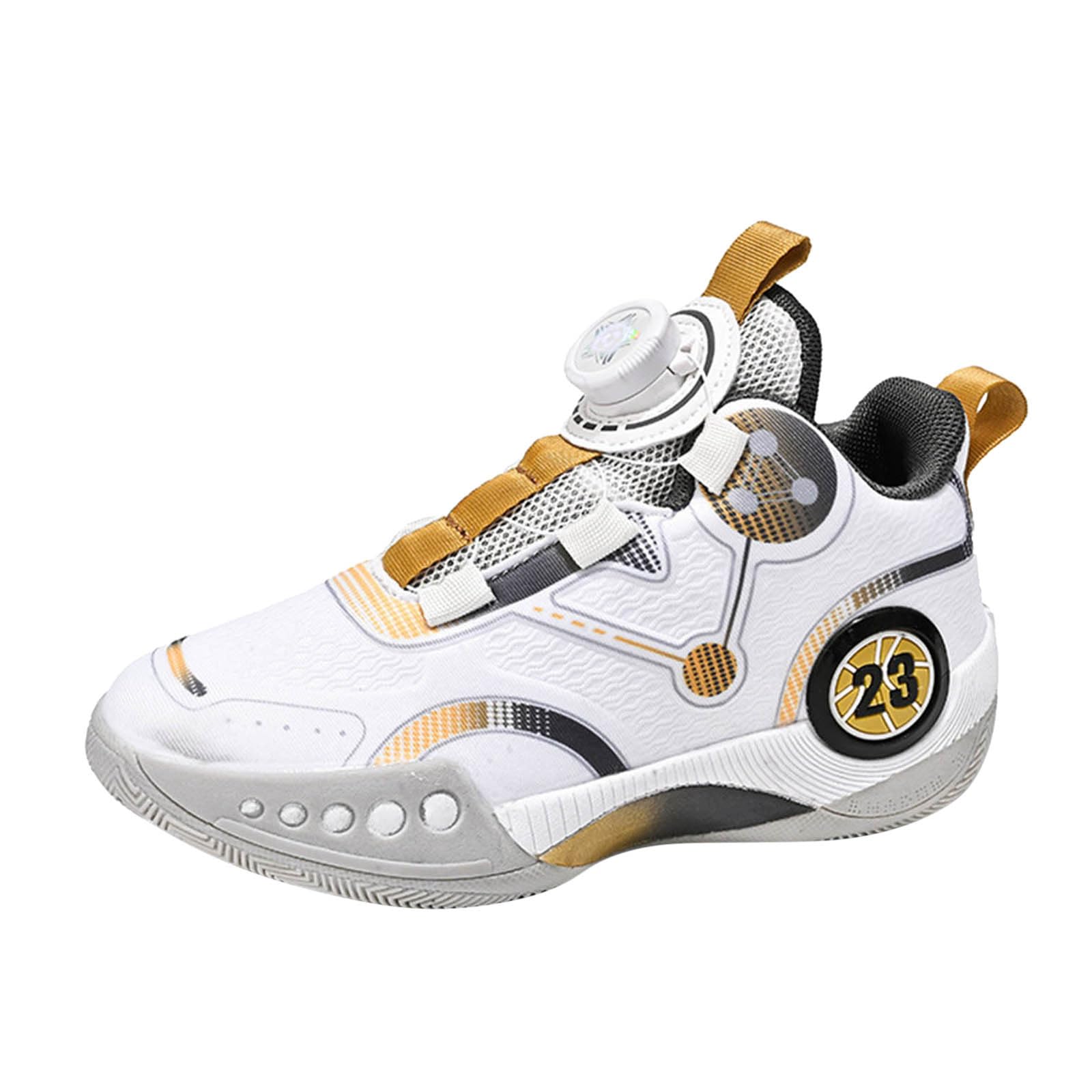 Youth 2024 - Zapatillas de baloncesto de malla para niños con botones giratorios, zapatillas deportivas para niños medianos y grandes