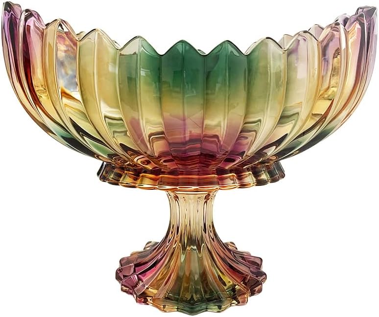 Crystal Glass Oval Pedestal Fruit Bowl, Footed Decorative Bowl for Table Centerpiece, Kitchen Counter Dining Room Tables Decor Centerpiece