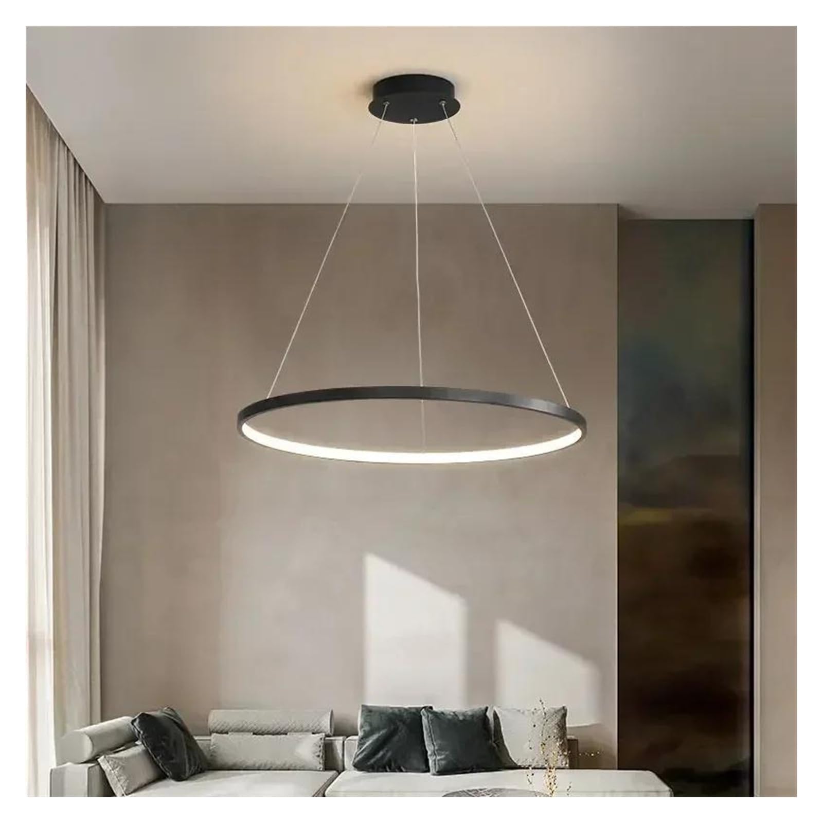 Nowoczesna Lampa Wisząca Led W Kształcie Pierścienia, 23,6 Cala, ściemnialny żyrandol Z Pilotem, Oprawa Sufitowa Do Jadalni, Kuchni, Wyspy, Salonu Remote Dimmable Black 30cm