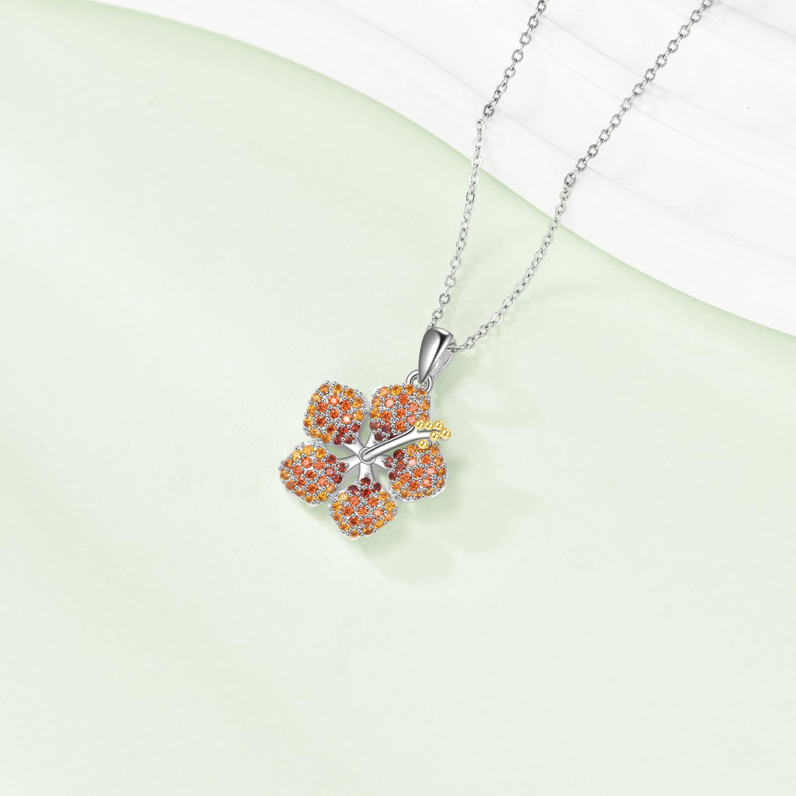 YAFEINI Hibiskus Kette Sterling Silber Blumen Anhänger Halskette Hibiskusblüten Schmuck Geschenk für Damen Frauen