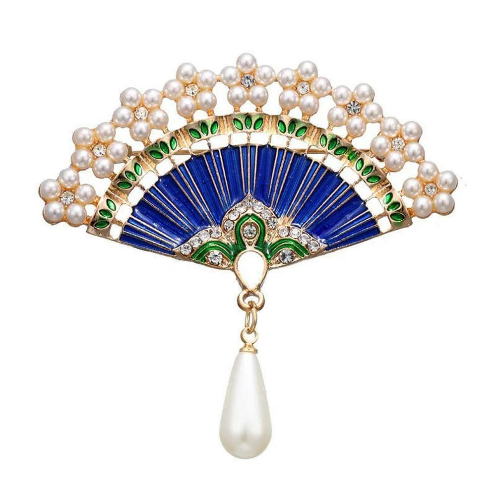 2pcs Broche de abanico retro Diseño creativo Perla de esmalte Alfiler de ventilador Accesorios de ropa Broche de mujer de fiesta de joyería