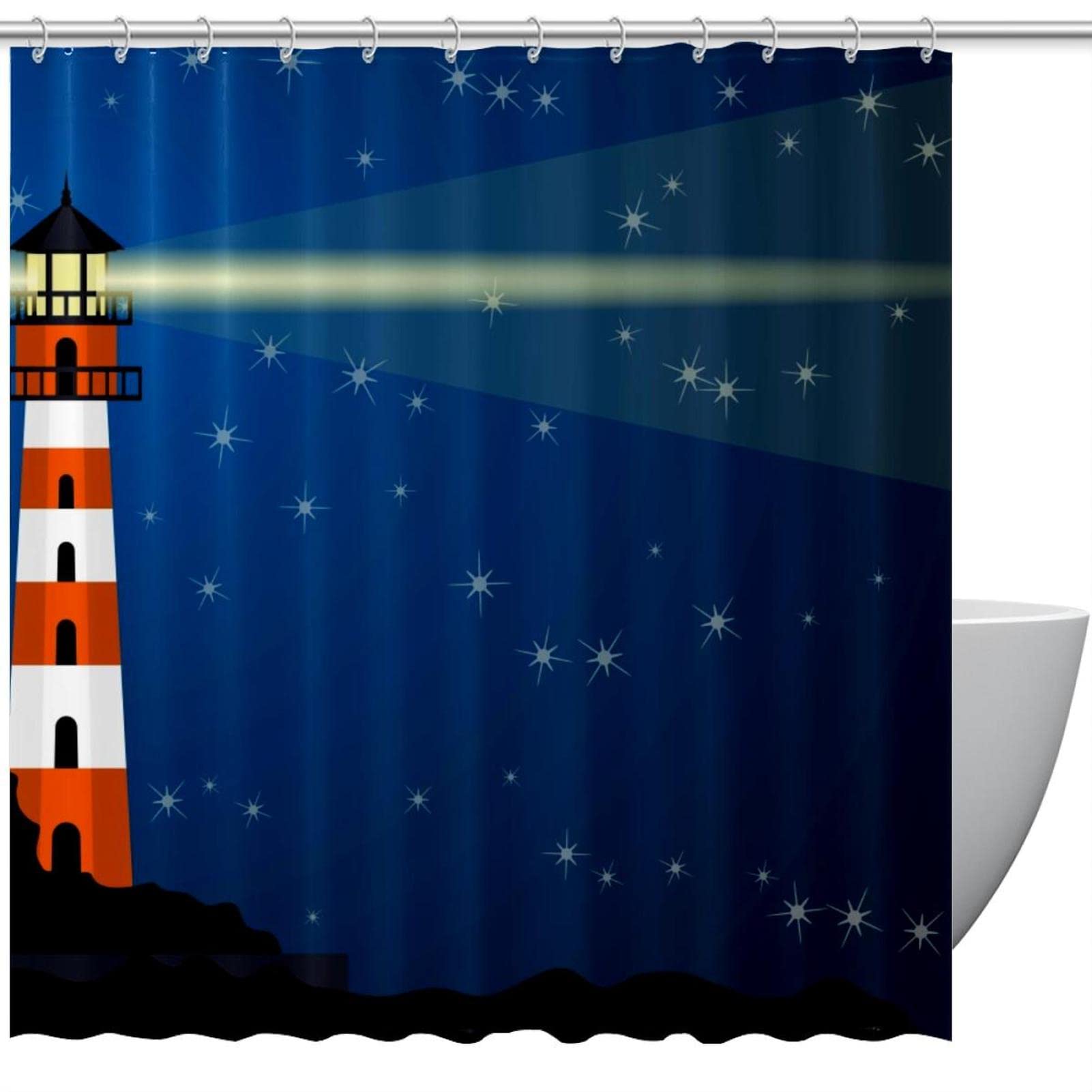 Rideau de douche bleu étanche motif phare pour éviter l'eau sur le sol de la douche
