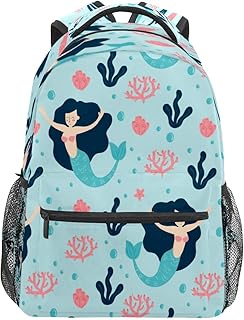 Mochila escolar para meninos e meninas com estampa de sereia azul estudante bolsa para livros para meninos meninas leve e médio médio ensino médio ensino médio bolsa para viagem caminhada acampamento mochila, Multicolorido, One Size, Clássico