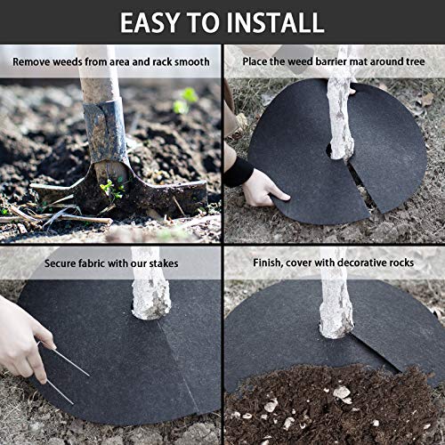 YBB Tree Mulch Ring Weed Control, Non-Woven Degradable Tree Protector Weed Barrier Mat Landscape Fabric with Stakes (2 Pack, 24 Inch)