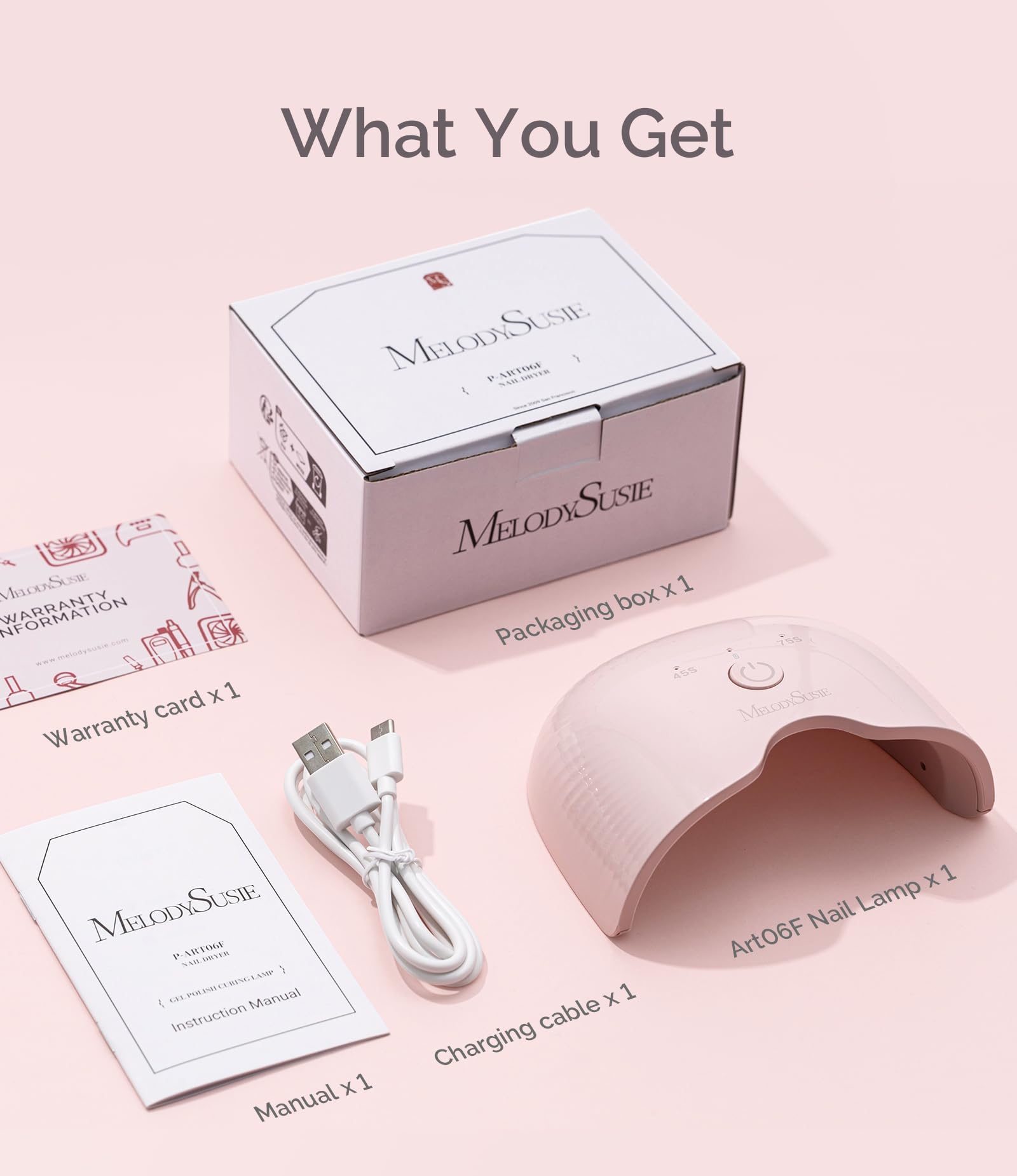 MelodySusie ART06G Rechargeable Lampe UV Ongles Gel, Lampe UV Sèche Ongles avec 2 Minuteries, Séchage Rapide, Lampe à Ongles Professionnel avec Capteur Automatique (Rose)