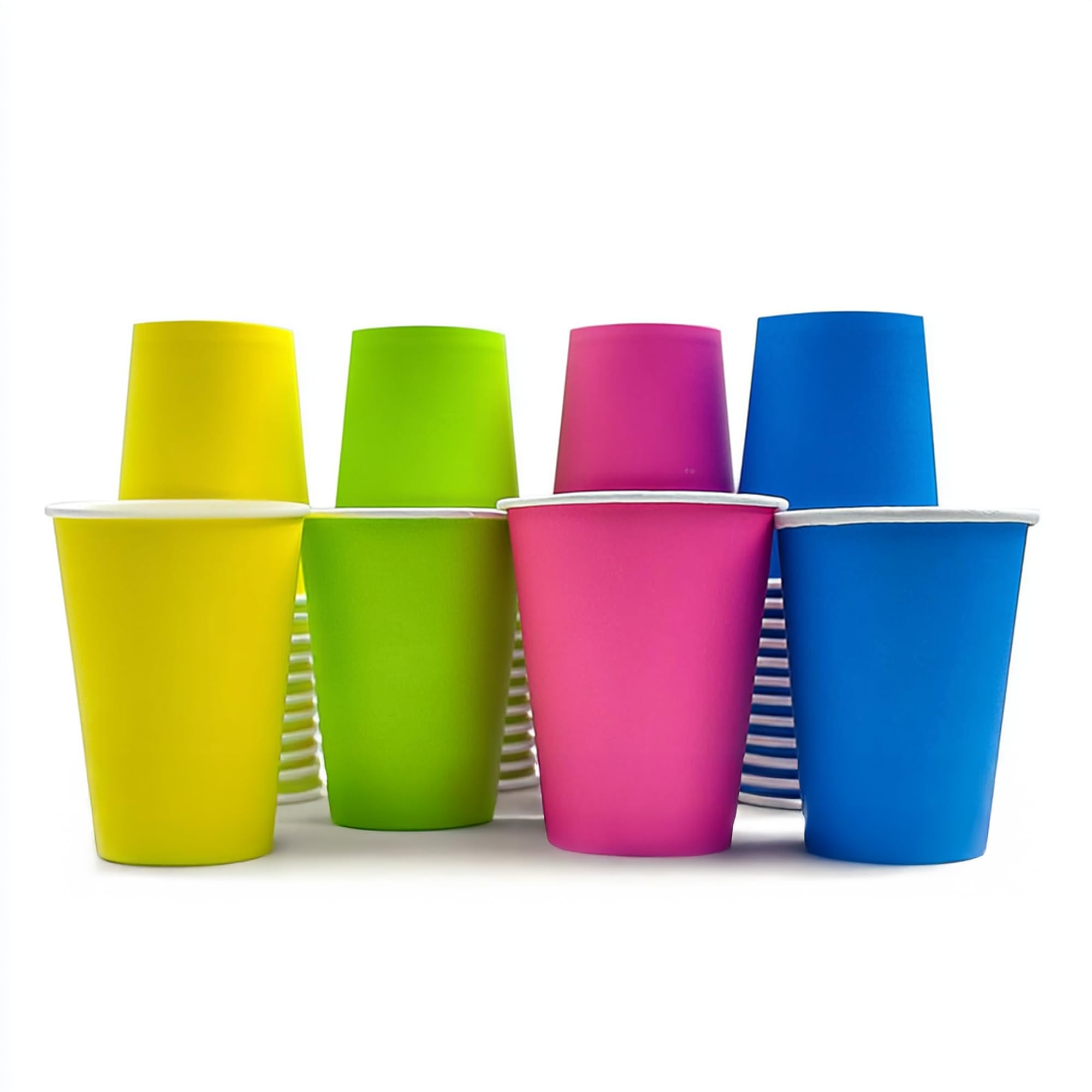 Nicoman Rainbow Paper Cups, 8oz & 12oz, Multicolor (Yellow, Green, Pink, Blue), Disposable Cups for Hot & Cold Drinks, Perfect for Parties and Events (Cups 12oz, Pack of 40)