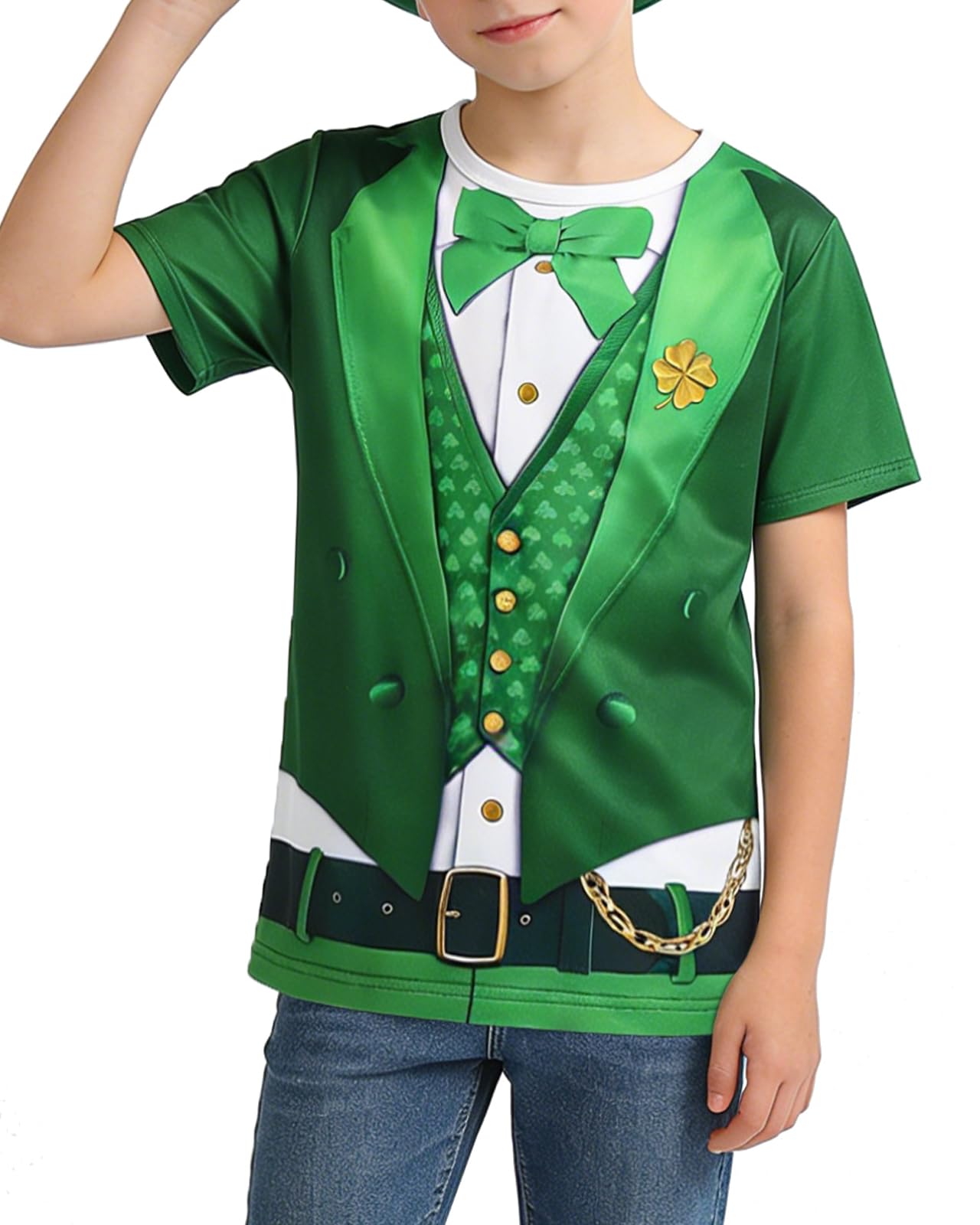 Xumplo Boys St Patricks Day Leprechaun Tuxedo T-shirt Kids 3D Print Shamrock Short Sleeve Festive Tee Tops 5-6 Years