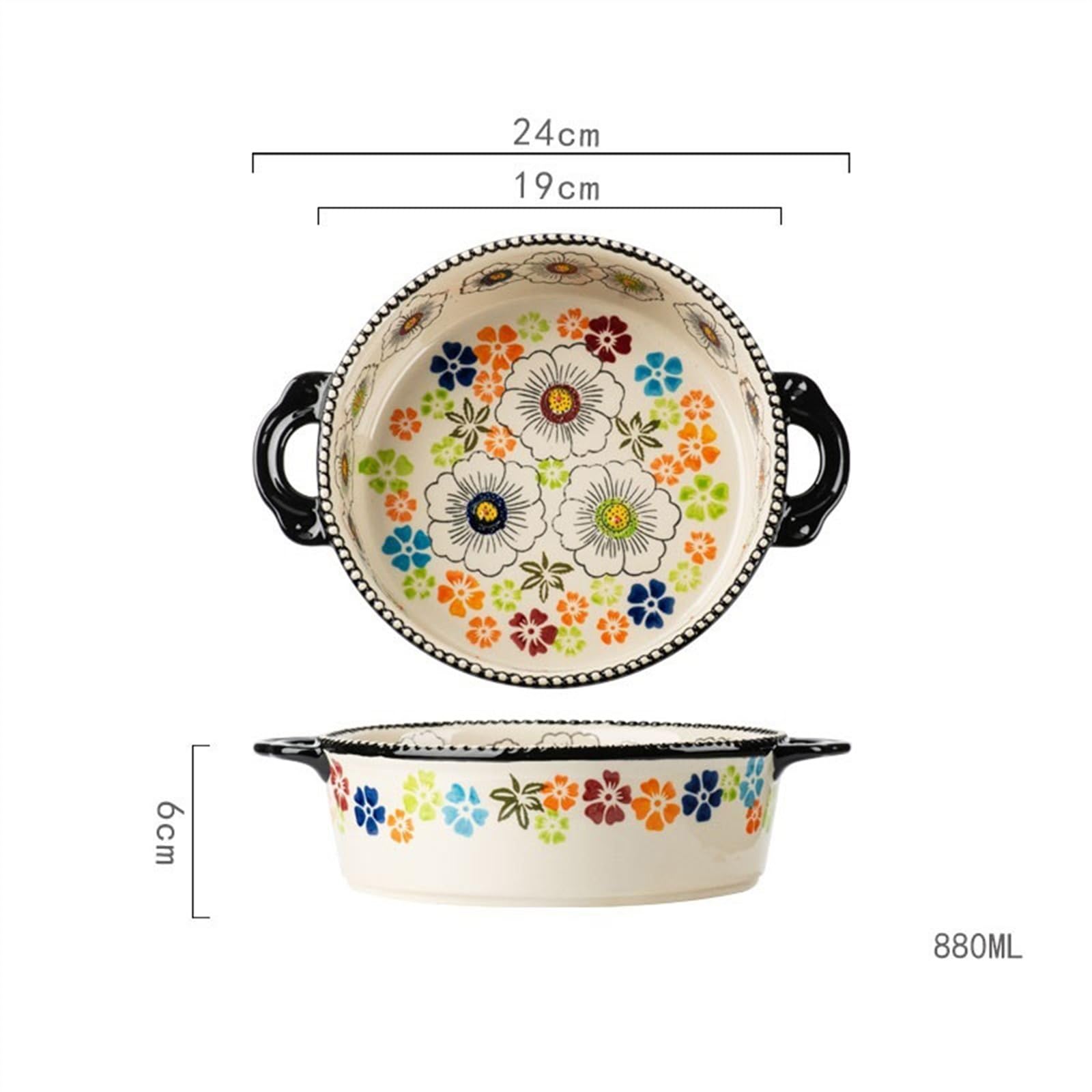 Fuente Horno Platos de horneado en casa de Gran Capacidad y Alta Temperatura, vajilla Vintage bajo vidriado, Plato de Cena Profundo con Mango Platos Lasaña(19cm)