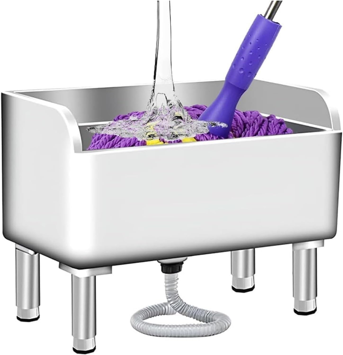 Lavabo de sol commercial robuste en acier inoxydable avec système de drain intégré