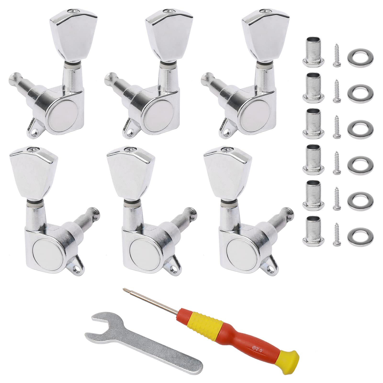 Swhmc 6pcs Silver 3L3R Chrome Tuning Key Peg, Guitar Parts 3 Left 3 Right Tuners, Guitar String Tuning Pegs Machine Head Tuners for Acoustic or Electric Guitar