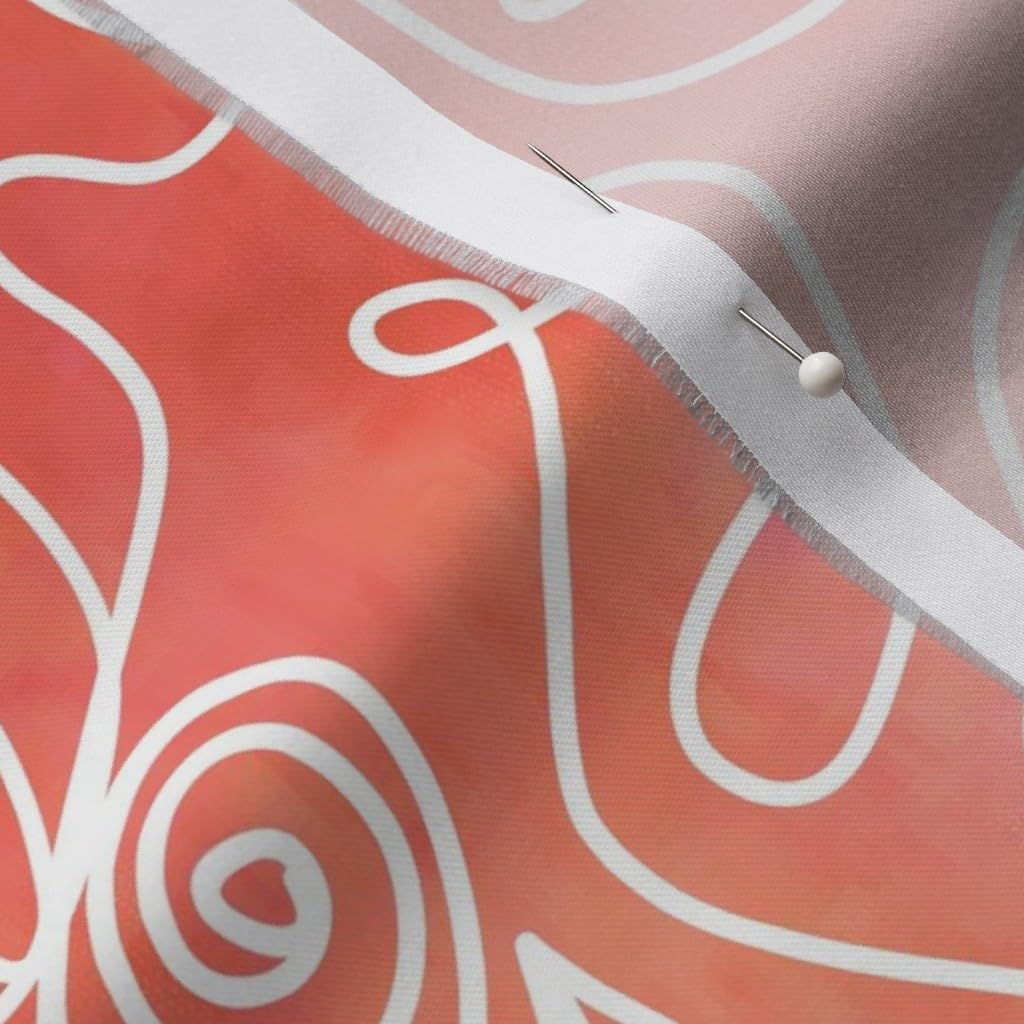 Spoonflower Fabric - Tie Dye Floral Floral Romance Line Drawing Watercolor Coral Art Orange Printed on Organic Cotton Sateen Fabric by The Yard - Sewing Quilting Apparel Home Decor