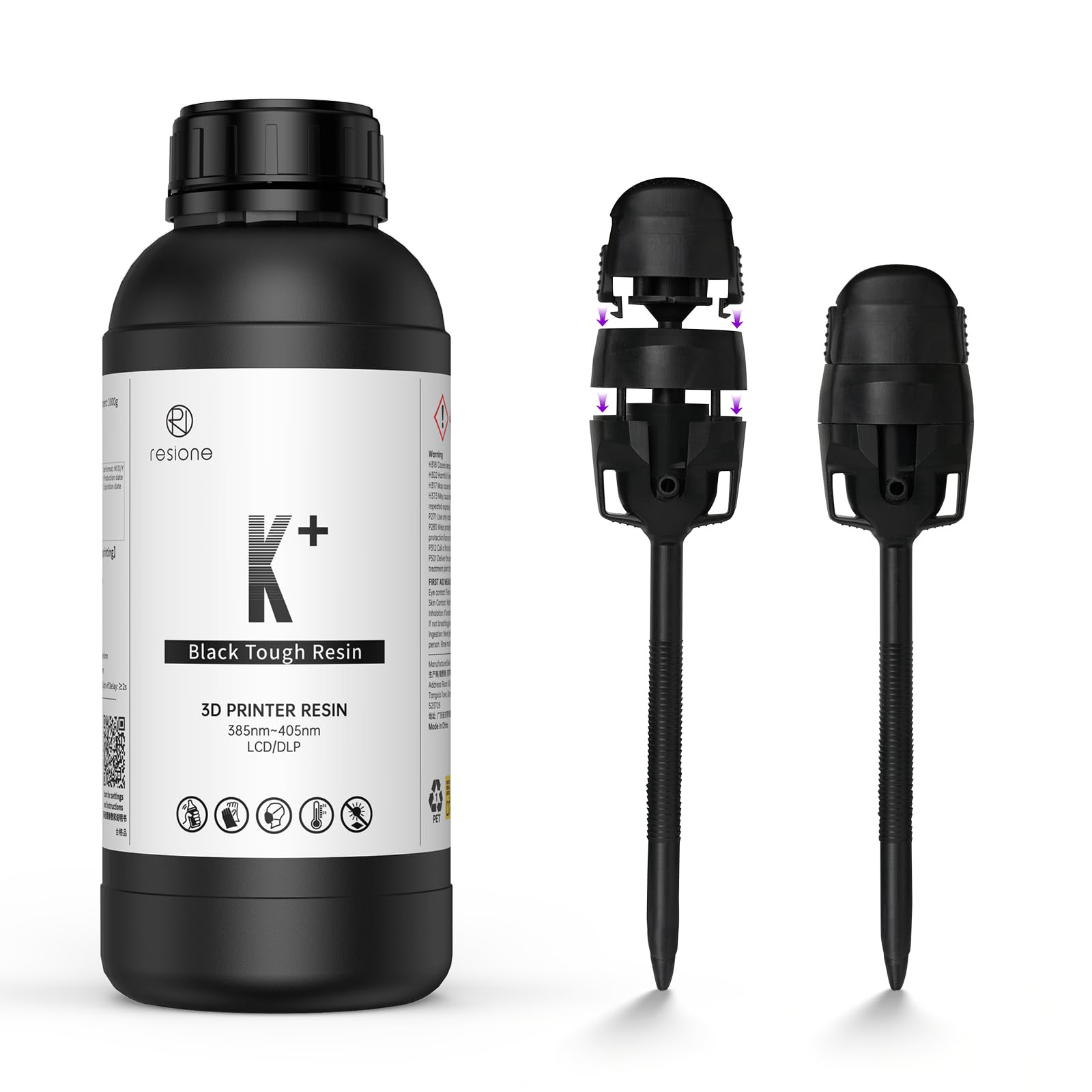 RESIONE Resina resistente para impresora 3D, ABS de alta precisión como resina 3D rígida y resistente a los arañazos con baja absorción de agua y detalles nítidos (negro puro, 1000 g)