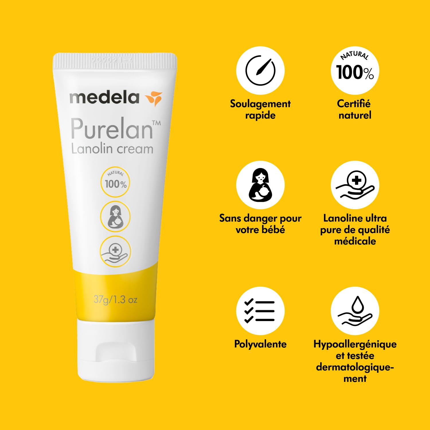 Medela - Crème d'allaitement à la lanoline Medela Purelan - mamelons douloureux, peaux sèches, 100% naturelle, hypoallergénique, 37g