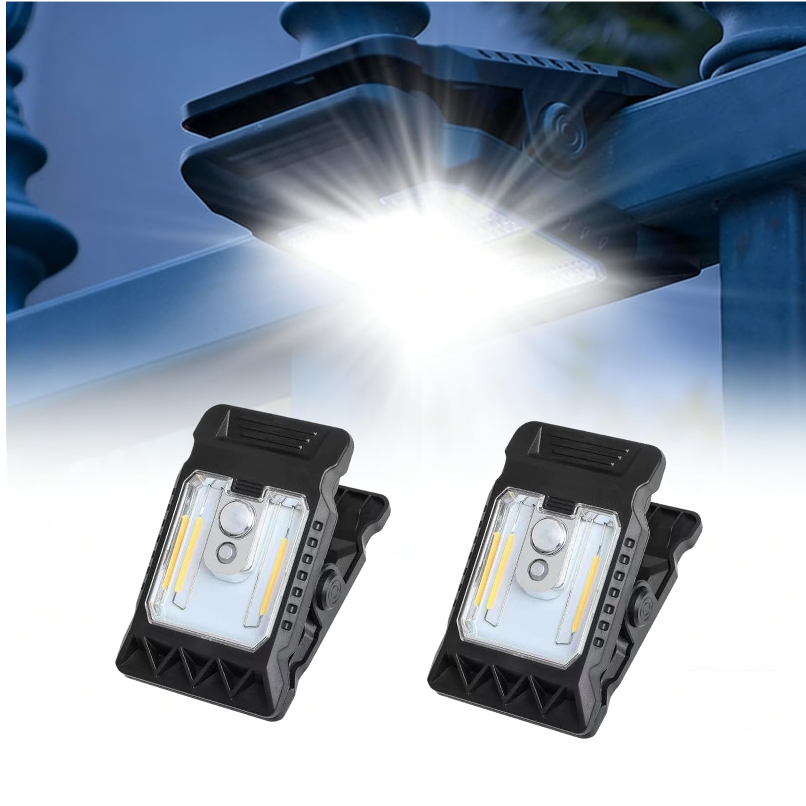 Confezione da 2 luci solari con sensore di movimento per esterni, con clip, impermeabili, ad alta luminosità, alimentate a energia solare, luci di sicurezza per recinzioni esterne e campeggio