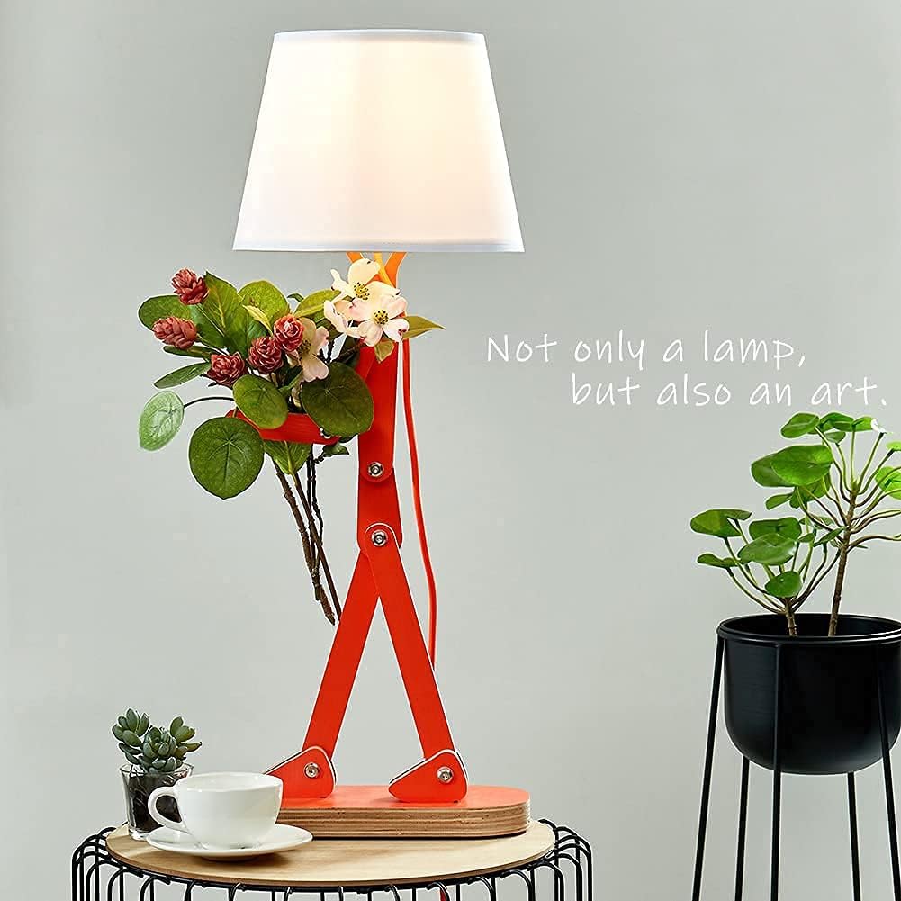 Fun Desk Lamp for Kids Bedside Bedroom - Creative Swing Arm Modern Unique Reading Wood Table Light for Living Room Girls Boys Quirky Gift - Oran Orange, Bulb Included
