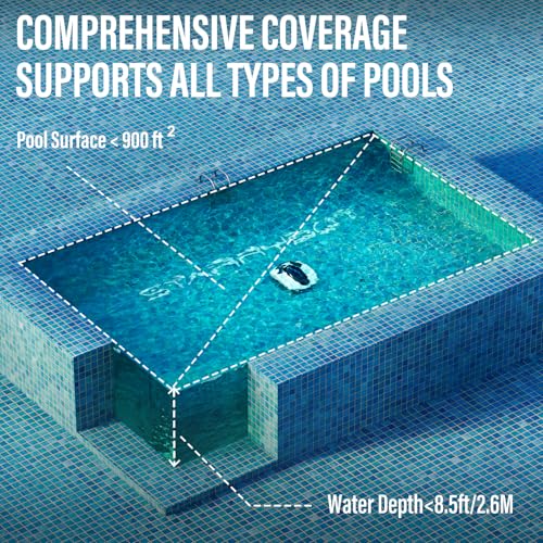 Cordless Robotic Pool Cleaner for Above-Ground Pools, up to 900 Sq.Ft, 150Mins Runtime