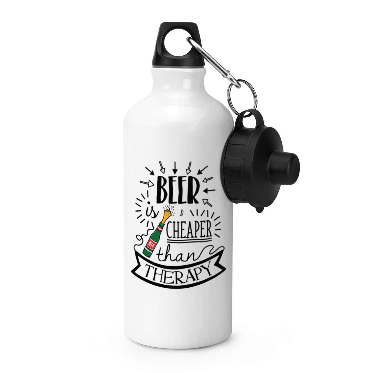 Gift Base Borraccia Sportiva In Metallo Con Teschio Messicano - 600ml, Bianca, 2 Tappi Inclusi, Per Palestra, Sport, Solo Bevande Non Gassate