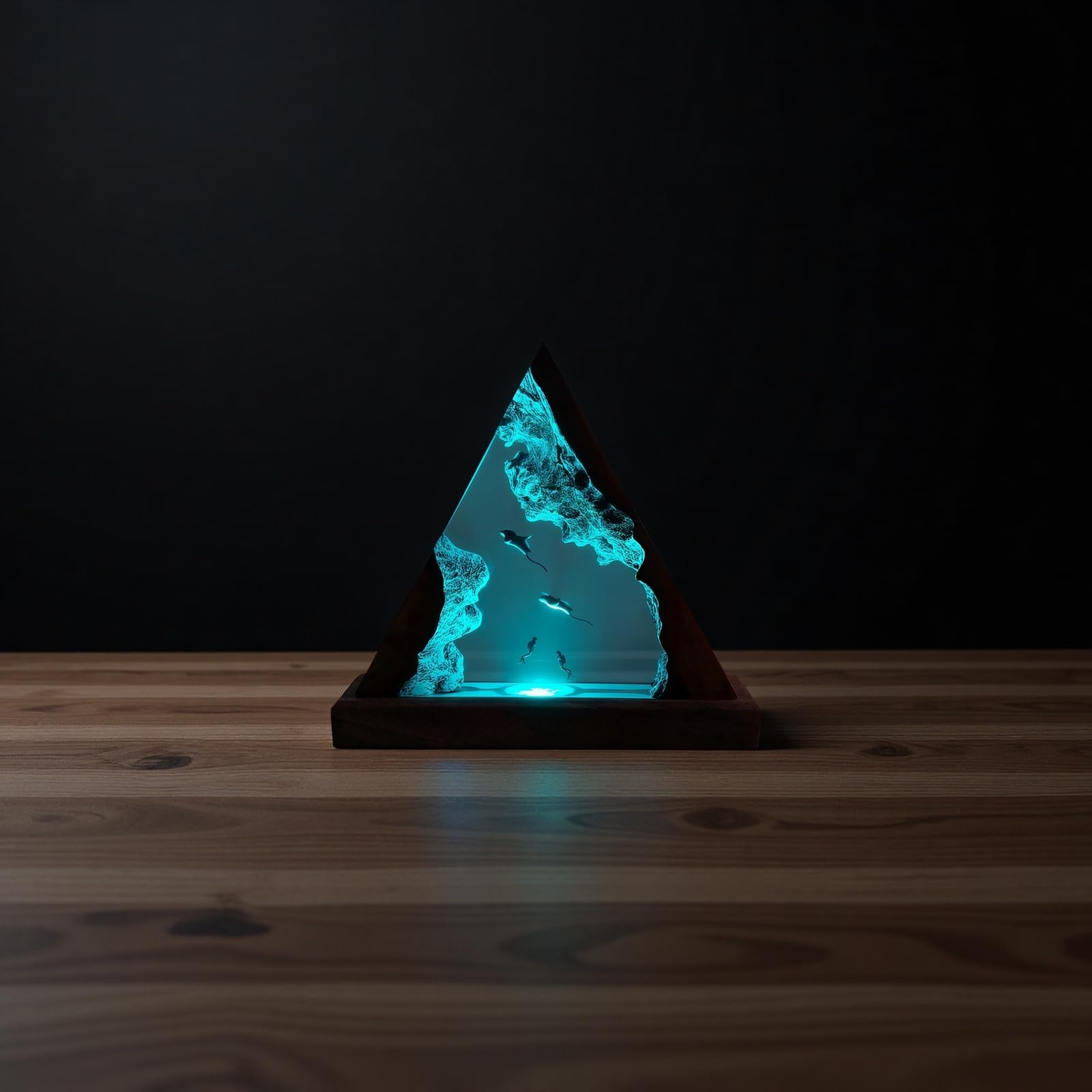 Drawelry Epoxidharz Tiefsee Nachtlicht Dekoration mit 3D Taucher Wal Delfin Fisch Figure Holz Harz Kunsthandwerk Tischlampe Ozean Ornamente Heim Büro Deko Geburtstag Geschenk für Männer Frauen (G13)