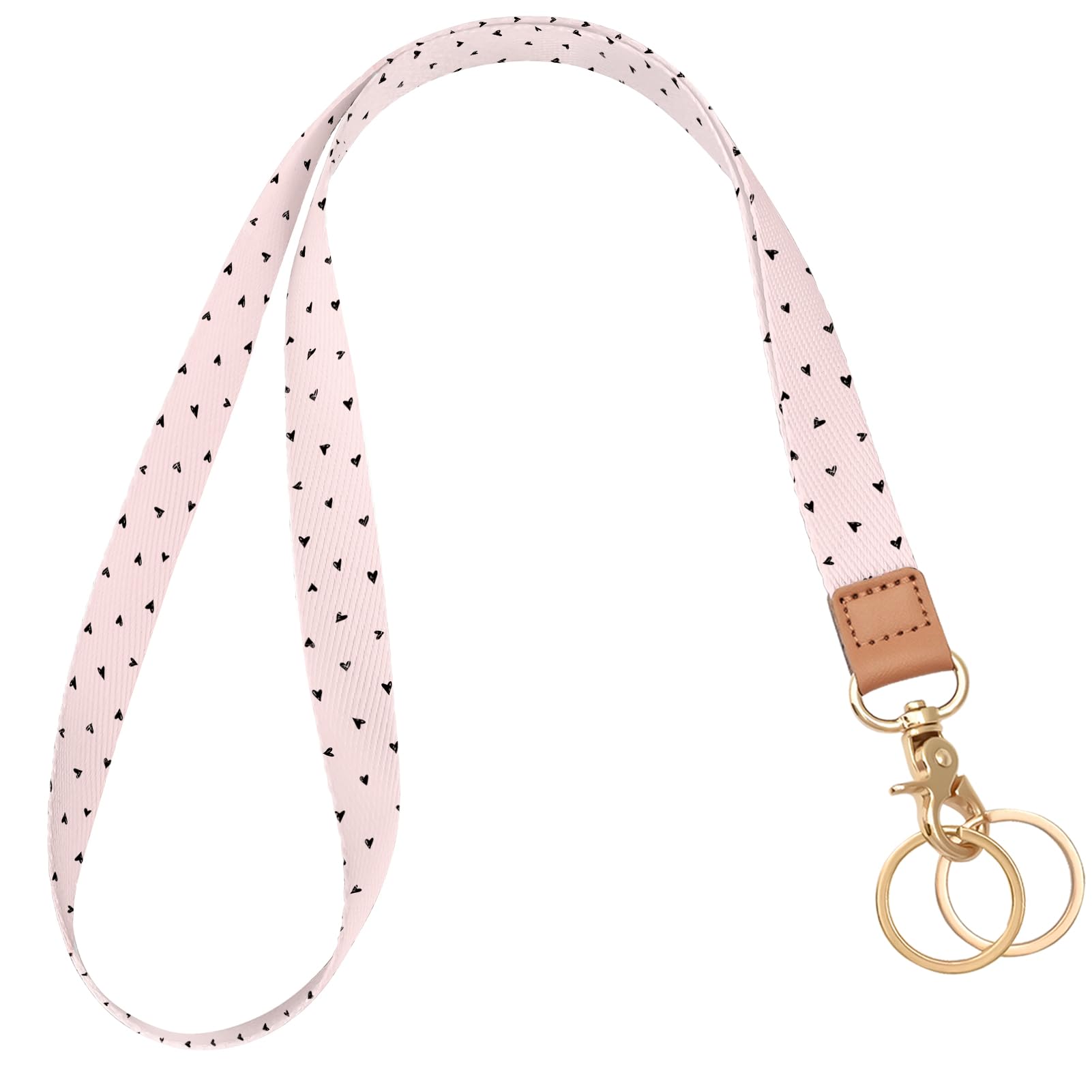 Knagsfa Lanyards for Keys, Neck Lanyards for ID Badges with Metal Hook, Cute Lanyard Keychain for Women, Pink Black Heart