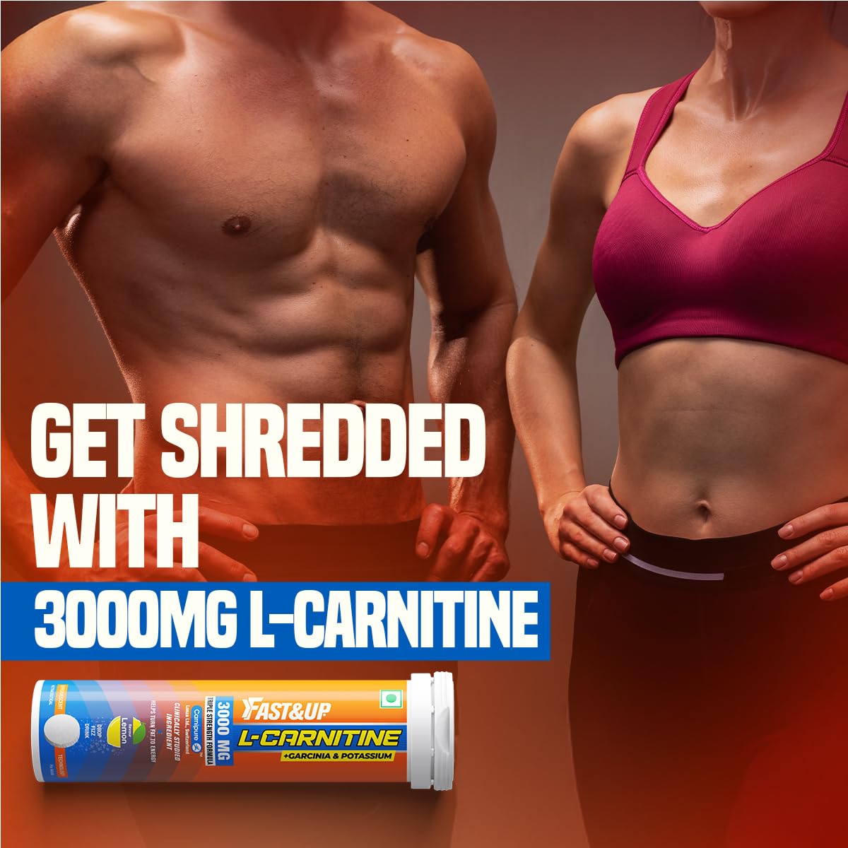 Fast&Up L Carnitine Tartrate 3000mg Effervescent Tablets | Triple Action L-Carnitine Supplement with Garcinia Cambogia & Potassium | Fat Burner for Weight Loss, Energy & Lean Body | Lemon Flavour, 10 Tabs (Pack of 2) 2