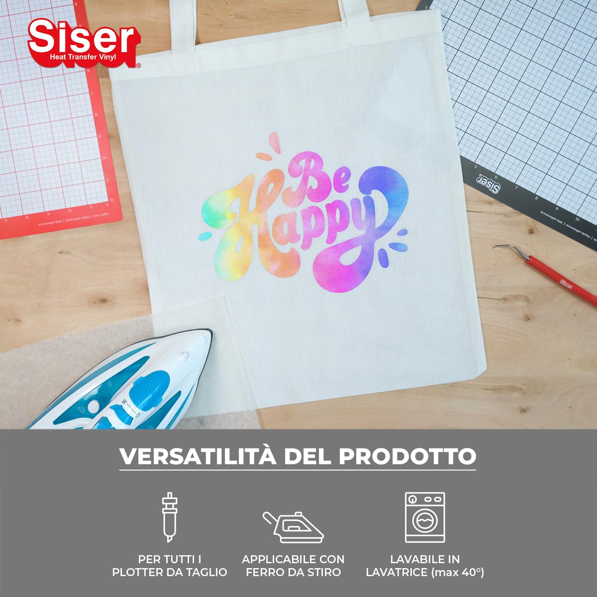 Siser® Easypatterns PLUS Watercolor Rainbow, 30cm x 0,5 mt, Vinile Termotrasferibile Termoadesivo per la Personalizzazione di Abiti, Accessori e Tessuti d'Arredo, Materiale per Hobby Creativi