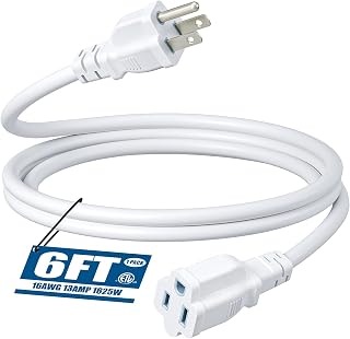 DEWENWILS Extension Cord 6 FT, 3 Prong Waterproof Extension Cable for Lights, Indoor Outdoor Appliances, 16/3 SJTW, White, ETL Listed, 1 Pack for Christmas