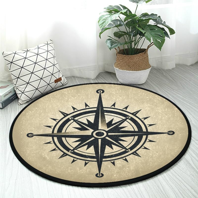 DNOVING Premium-Teppich, rund, Kompass-Design, weich, rutschfest, ideal für Küche, Wohnzimmer,...