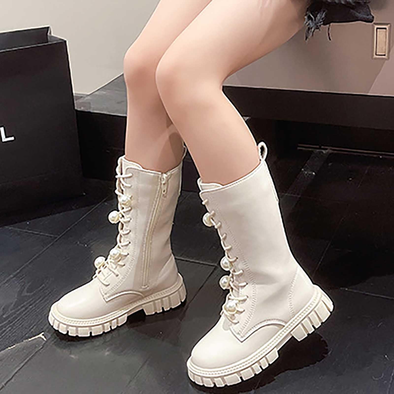 Generico Stivali Bambina con Lacci,Eleganti Stivali da Ragazza per L'Autunno E l'inverno Stivali Lunghi Casual Foderati per Un Uso Comodo Design alla Moda con Caviglia Alta per Giovani Fashioniste