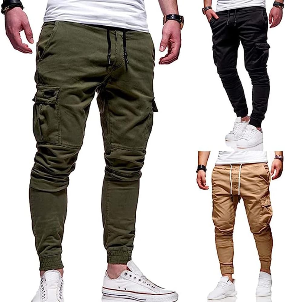 Men Joggers Chino Pants Drawstring Sports Athletic Workout Fitness Track Cargo Tapered Jogging Trousers - Image 4