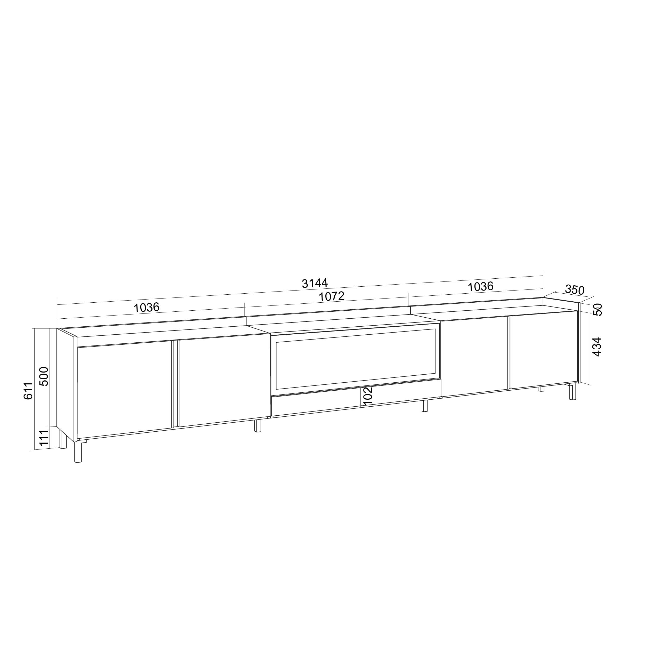 Skraut Home | Mueble TV | Muebles de salón, almacenaje | 315x61x35 cm | para televisión hasta 80" | Chimenea eléctrica XXL | Diseño Industrial | Estilo Moderno | Blanco y Roble Soft