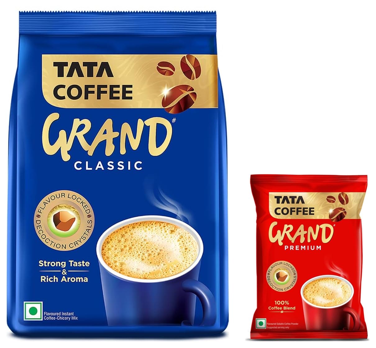 Classic Instant Coffee| With Flavour Locked Decoction Crystals | 100g Pouch & Tata Coffee Grand Premium Instant Coffee| 50G Pouch, Bag, Powder