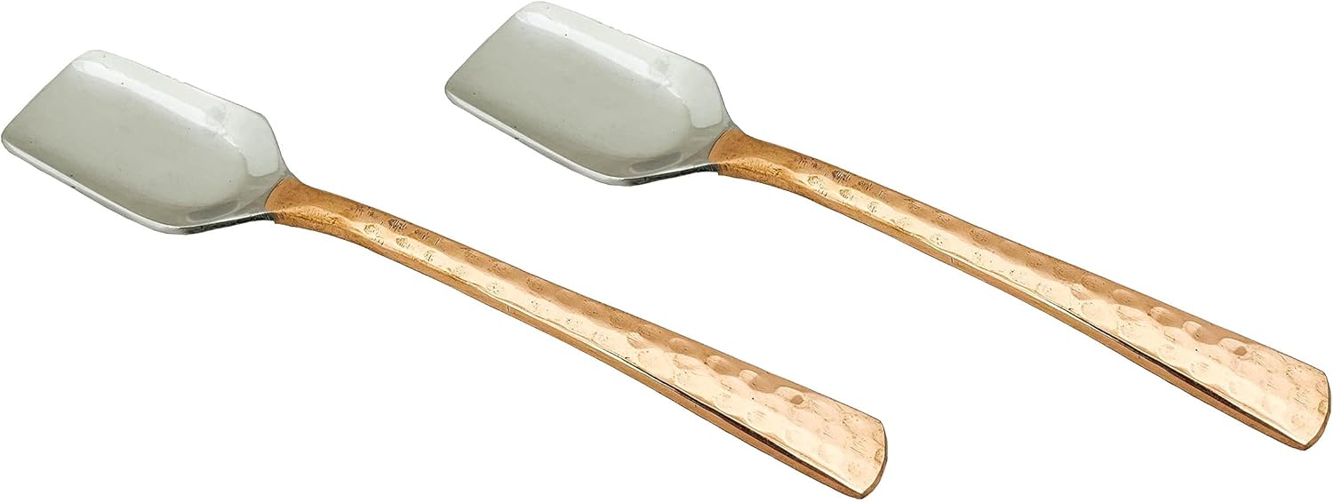 Shiv Shakti Arts Pack of 2 Steel Copper Spoon for for Ice Cream and Dessert Purpose Length-14 cm