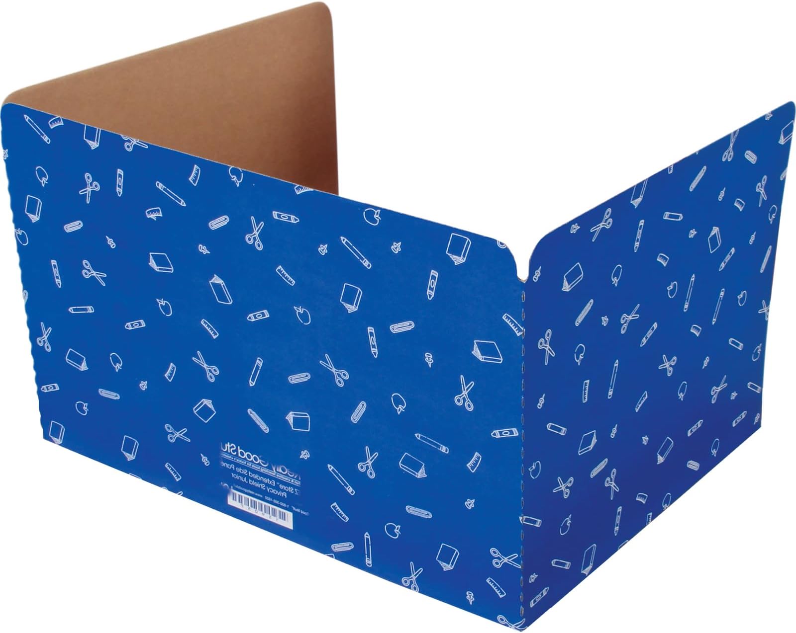 Really Good Stuff Large Privacy Shields for Student Desks – Set of 12 - Gloss - Study Carrel Reduces Distractions - Keep Eyes from Wandering During Tests, Blue with School Supplies Pattern