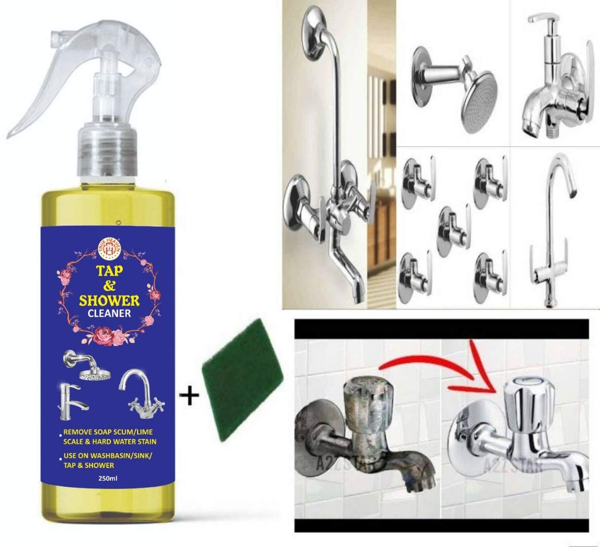 True Heaven Tough Lime Scale Hard Water Stain Remover, Spray and Scrub Cleaner for Bathroom,Taps, Faucet, Basins, Showers & Floor Tiles Cleaner- 250 ml (pack of 1) 3