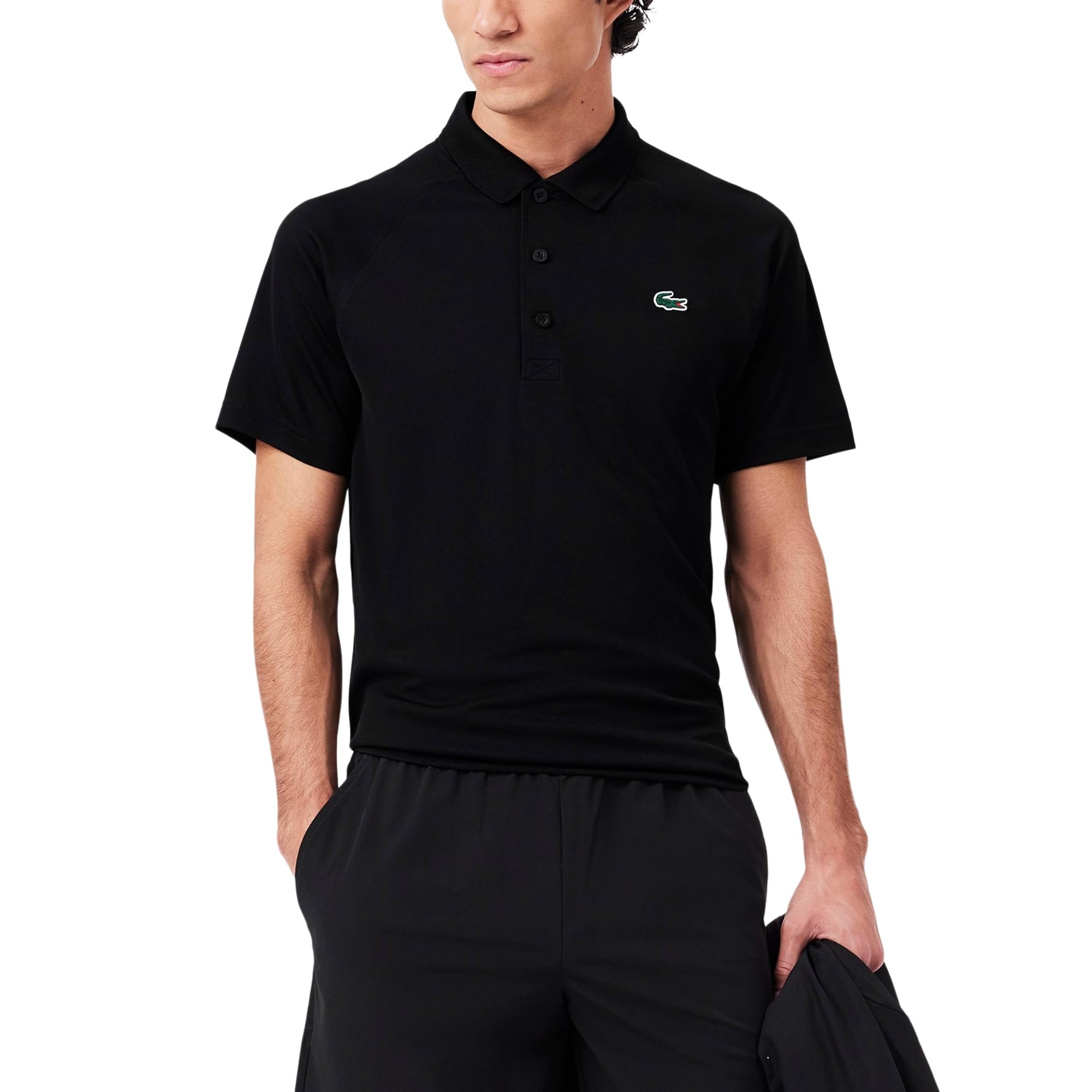 Lacoste Herren Sport Short Ultra Dry Raglanärmel Polo - Schwarz - Klein