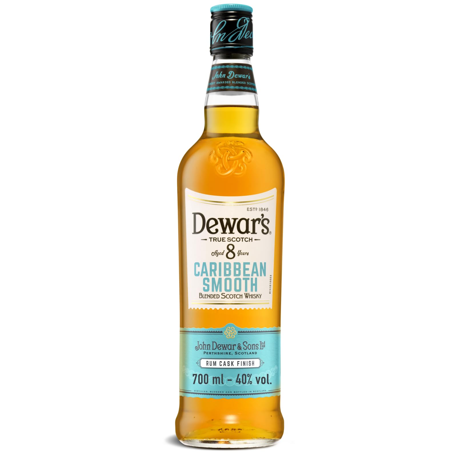 Dewar's Caribbean Smooth 8 Year Old Blended Scotch Whisky, 40% ABV, 70cl / 700ml, Finished in Caribbean Rum Casks