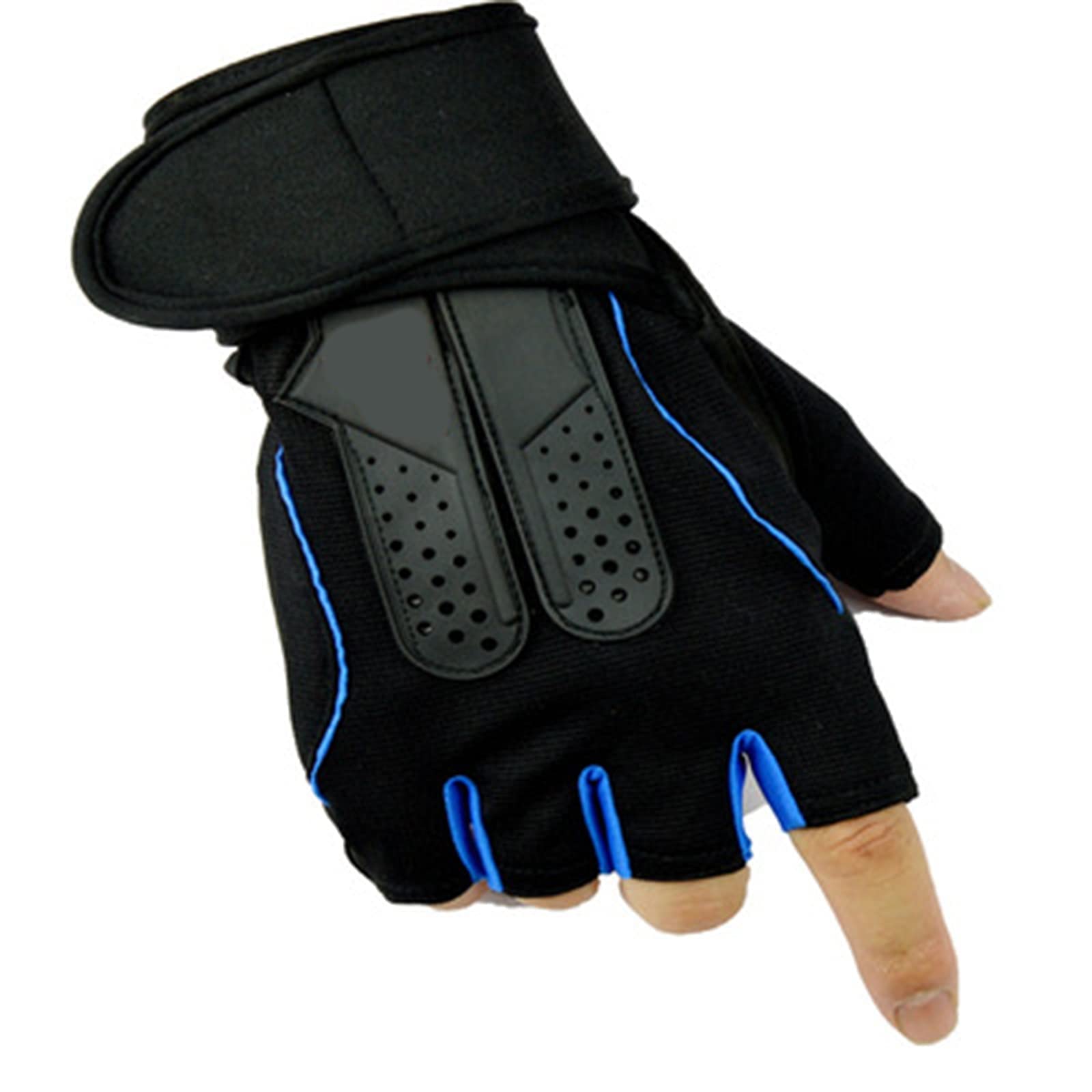 Guanti sportivi, guanti a mezze dita, guanti for sollevamento pesi for allenamento in palestra for uomini e donne con supporto for polso lungo, protezione antiscivolo for il palmo(Blue,XL)