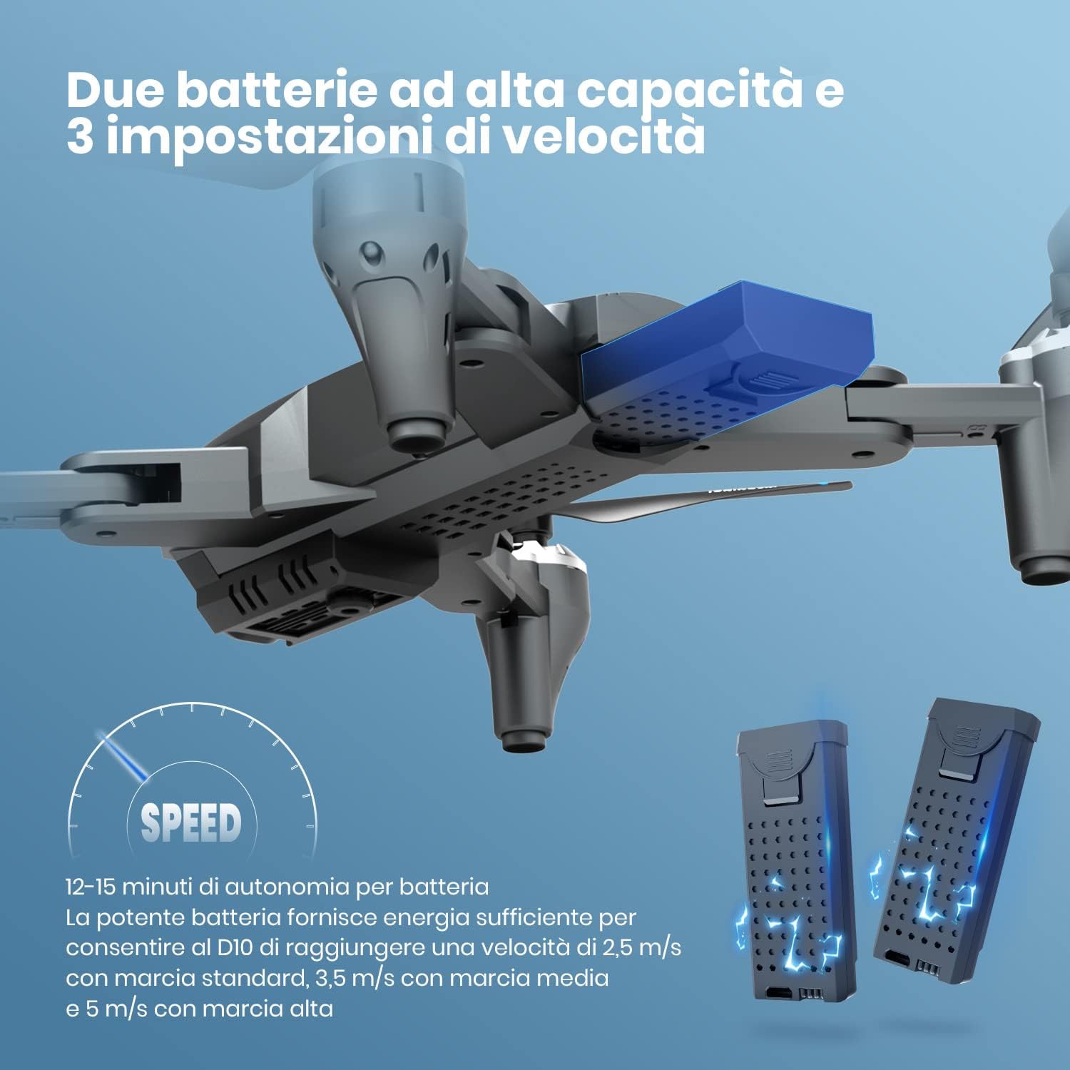 DEERC D10 Drone Pieghevole con Fotocamera per Adulti 2K HD FPV Live Video, Tap Fly, Controllo Gesto, Selfie, Altitudine Hold, Modalità Headless, Quadcopter RC per Principianti con 2 Batterie - Immagine 4
