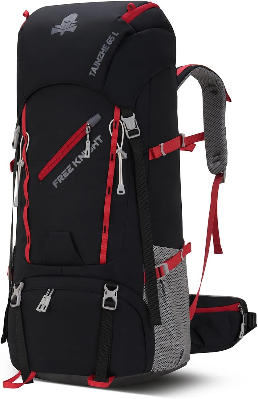 Bseash 65L Waterproof Hiking Camping Backpack with Rain Cover, Outdoor Sport Travel Daypack for Climbing Touring (Black)