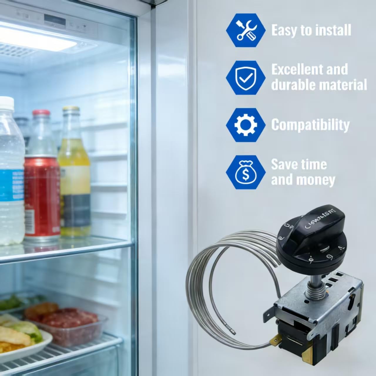 988284 Temperature Control Kit, for True Refrigerators 800382 077B6856 077B Series Freezer Thermostat, Fit for 077b, 800306 461387, TC,TSD,T Series,GDM,GEM,G4SM