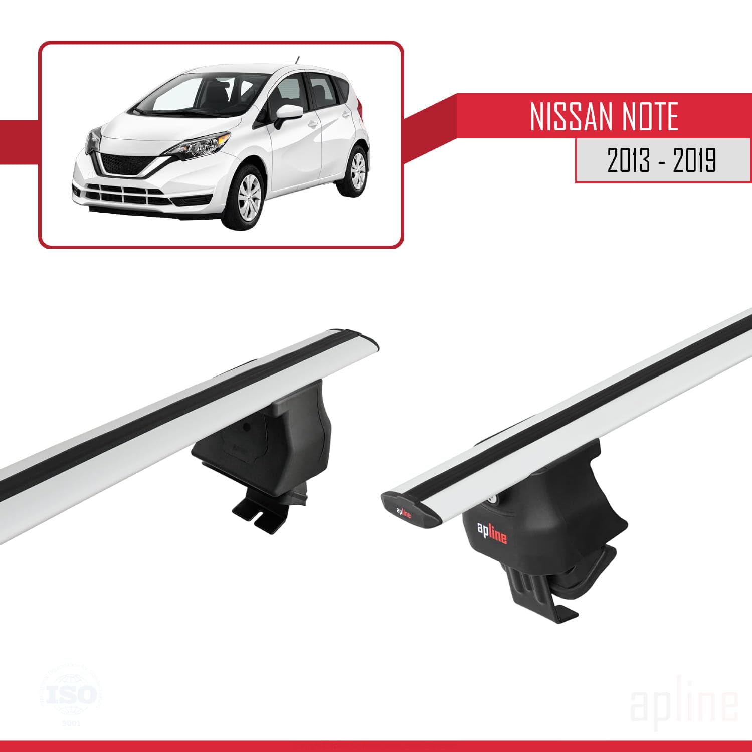 Barres De Toit Pour Nissan Note 2 (E12) 2013-2019 - Modèle ACE-4, Aluminium Gris, Charge Max 75 Kg - 2