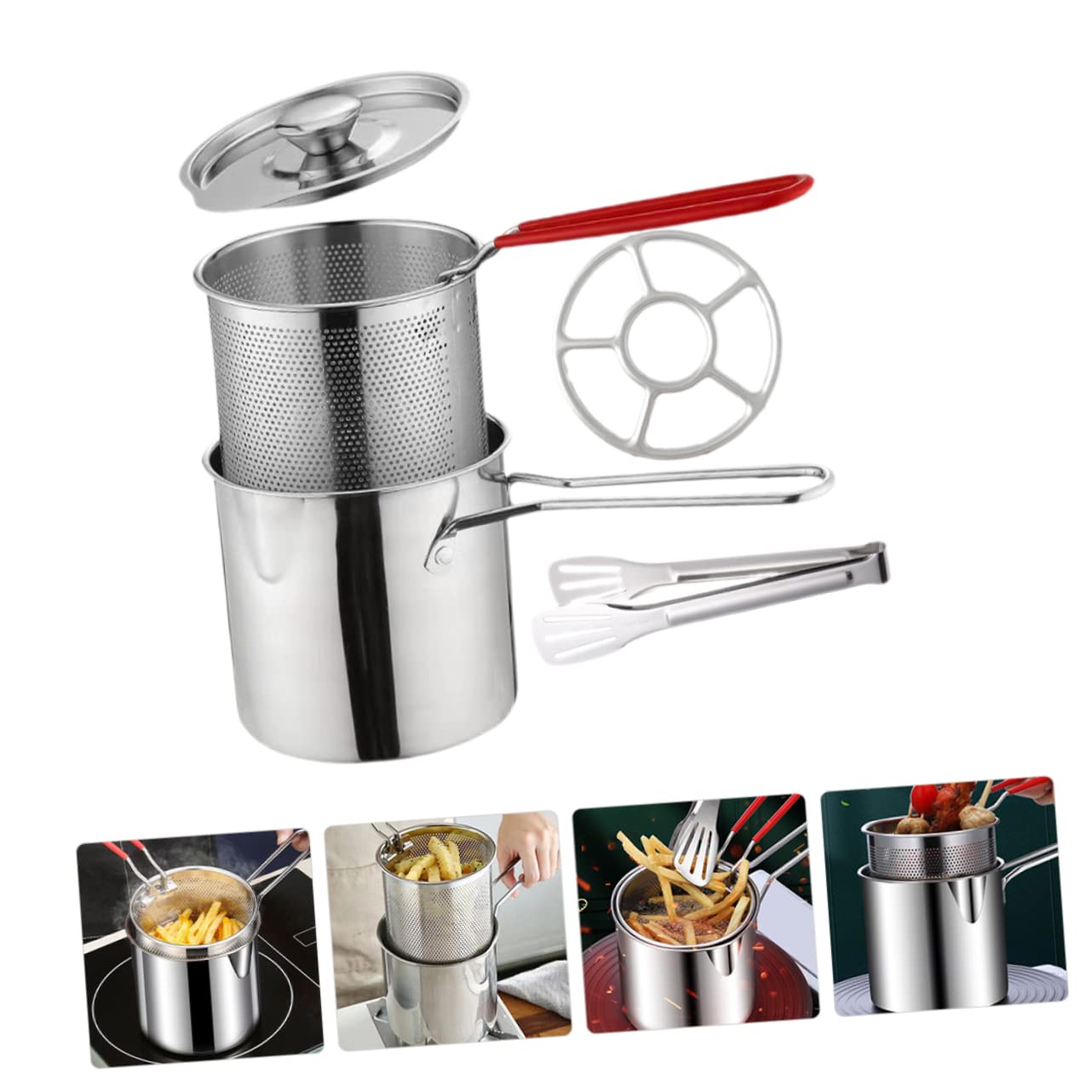 DECHOUS 1Set Outdoor Deep Fryer Pot with Basket Lid and Handle for Fried Chicken and Fish Lightweight Easy to Use for Camping and Family