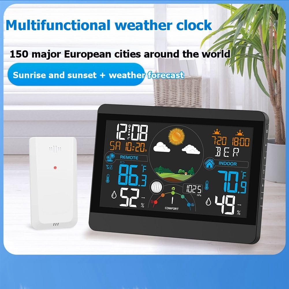 Stazione Meteorologica Digitale Termometro Igrometro Wireless Interno Esterno Orologio Meteorologico per Uso Domestico