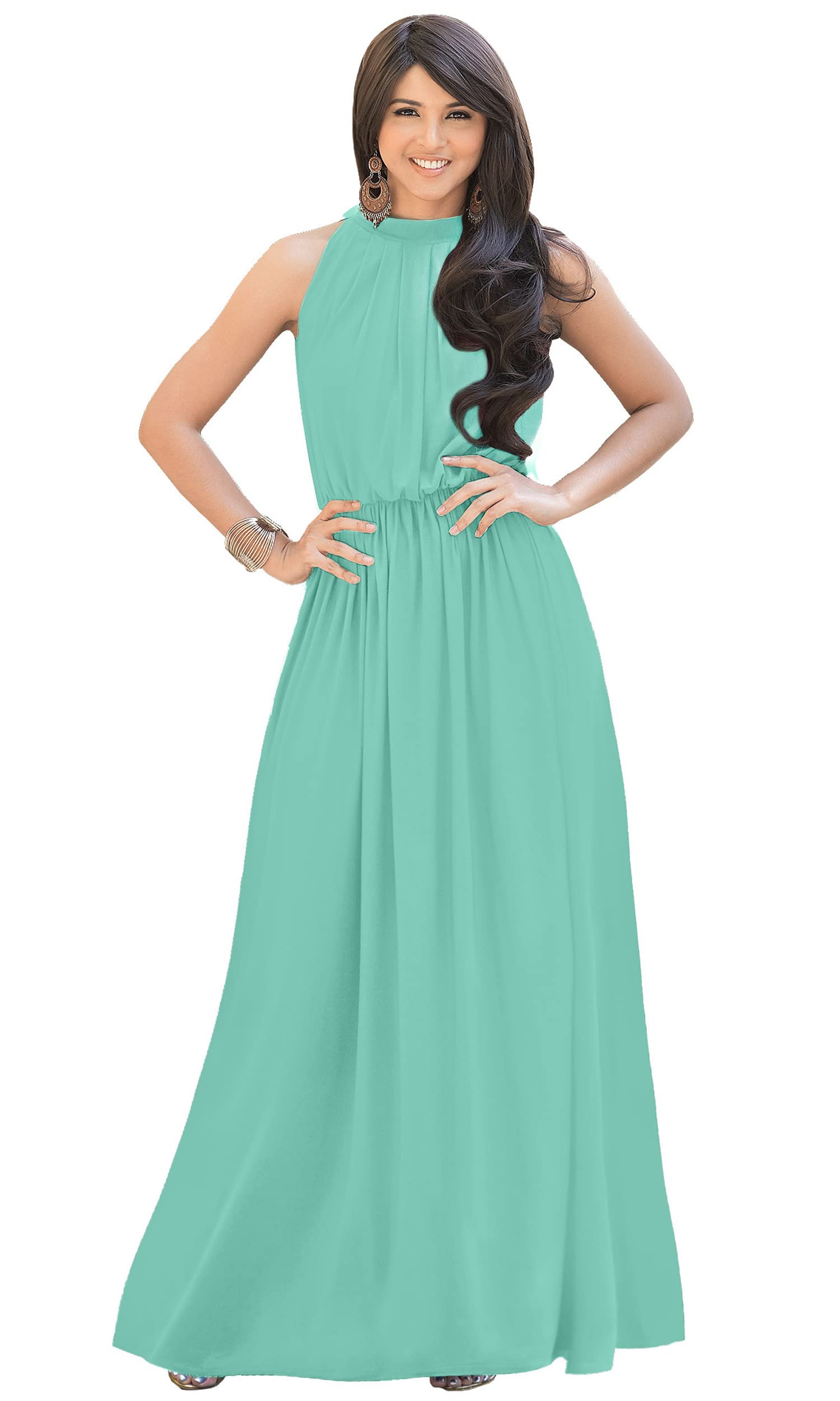 KOH KOH Womens Long Sleeveless Halter Bridesmaid Wedding Guest Maxi Dress