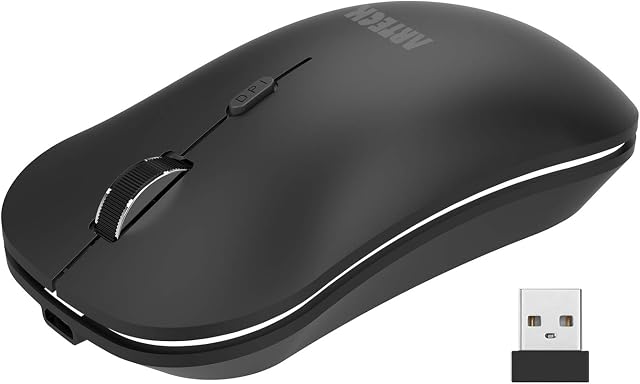 Arteck 2.4G Wireless Mouse with Nano USB Receiver Ergonomic Design Silent Clicking for Computer / Desktop / PC / Laptop and Windows 10/8/7 Build in Rechargeable Battery - Black