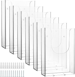 6 Stück Wandprospekthalter DIN A6, Wand-Flyerhalter A6, Transparent Prospekthalter mit Bohrlöchern für Flyer, Kataloge, Menüs und Broschüren