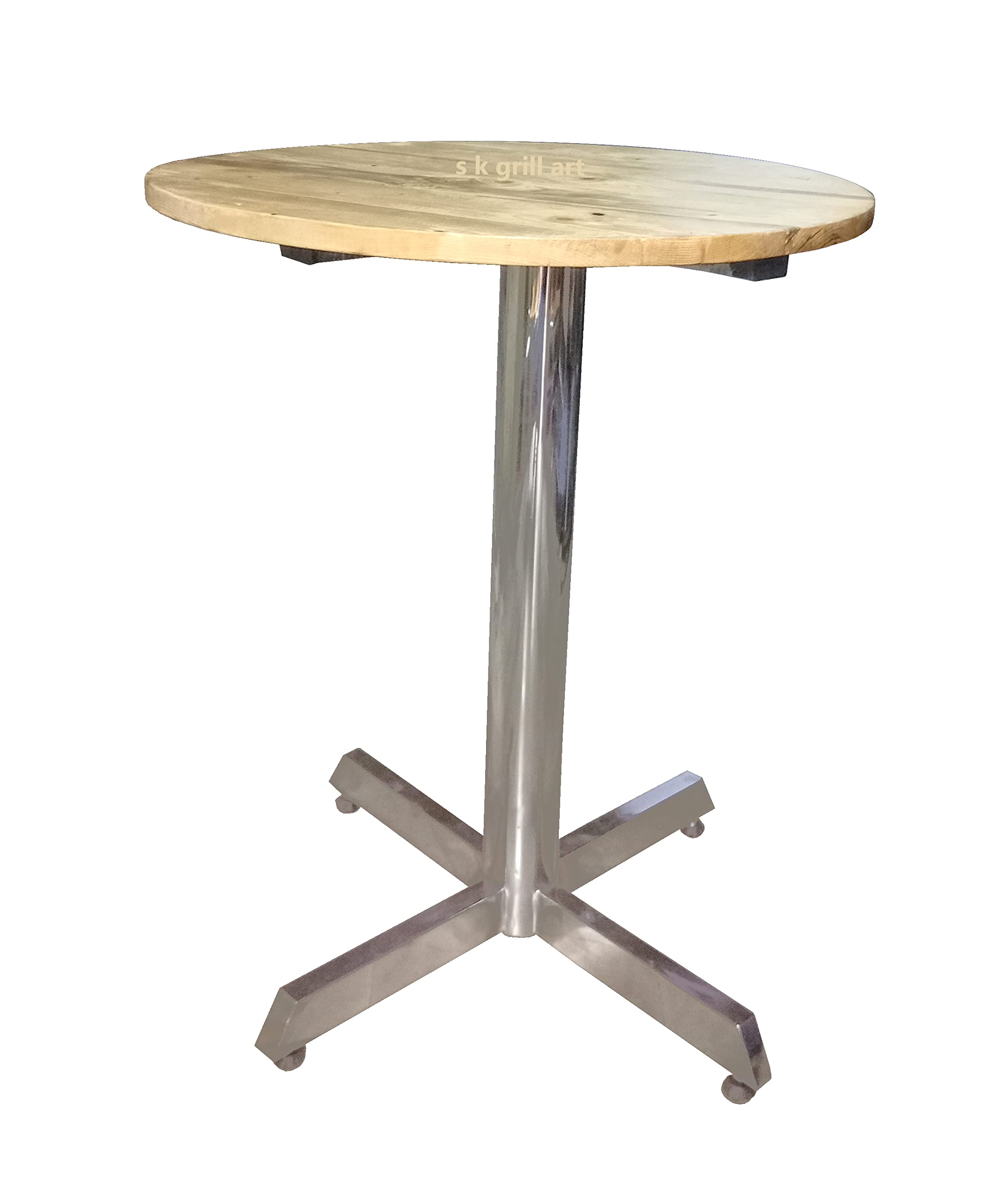 s k grill art Dining Table 2 Seater with Chair for Outdoor Indoor Stainless Steel Frame Top Solid Pine Wood