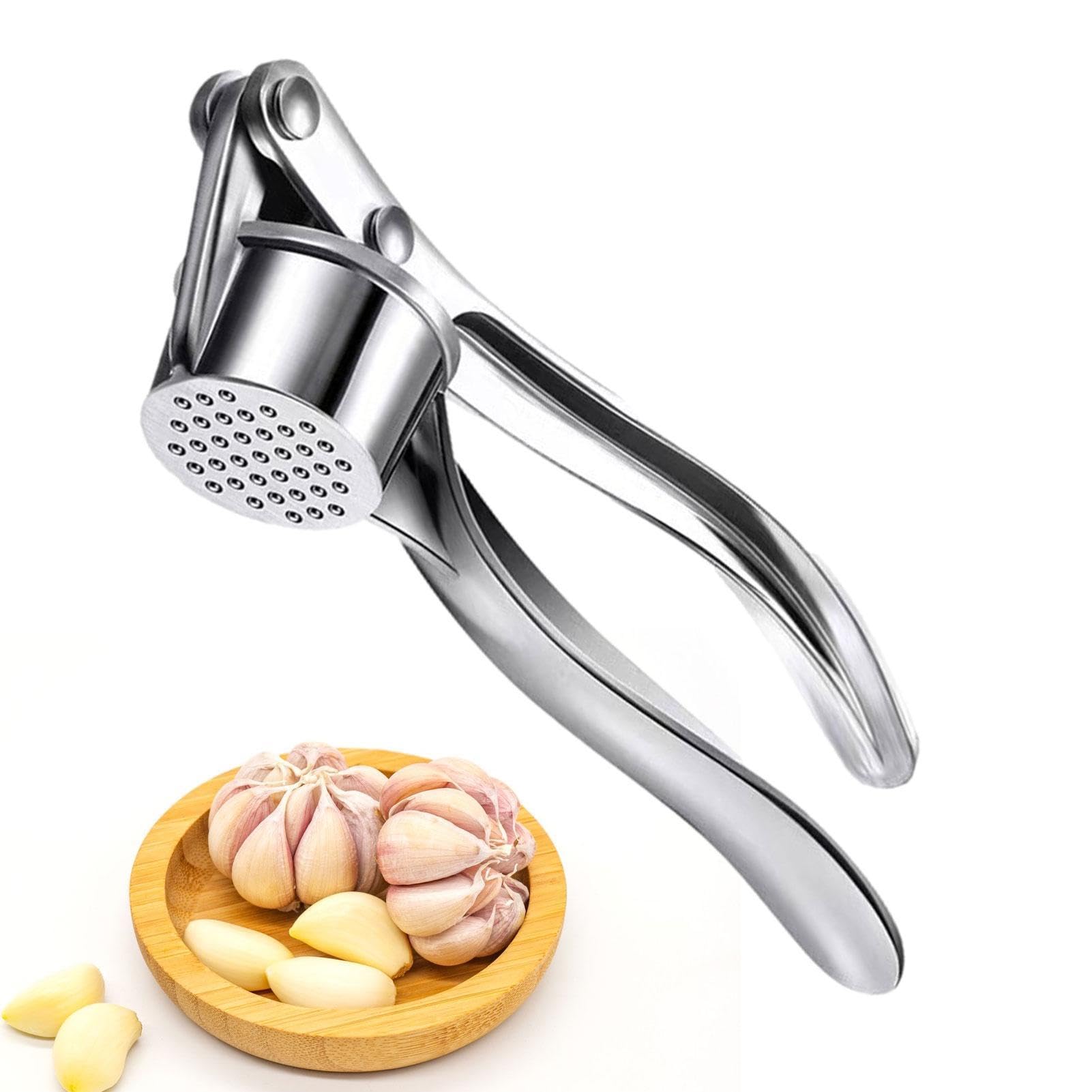 Cortador de ajos – Prensa de ajo de acero inoxidable | Prensa de ajos de alto rendimiento, prensa de ajo fuerte y duradera, prensa manual de ajo de metal para el hogar, picadora de ajos, brecha de